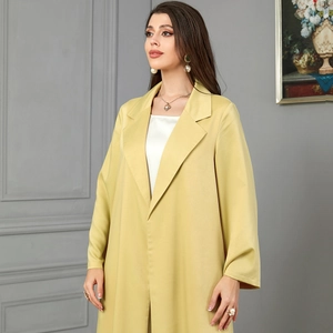 Elegant yellow lapel jacket for women with long sleeves and smooth satin-like finish