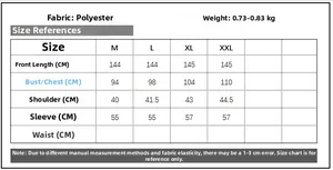 Size chart for V-neck slim long dress showing fabric details and measurements in cm