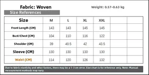 Detailed size chart for solid color maxi robe dress with woven fabric specifications