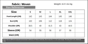Detailed size chart for women's embroidered chiffon robe with measurements from S to XXL