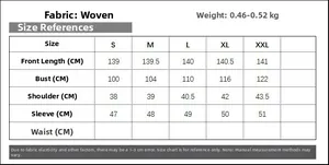Detailed size chart for embroidered summer kaftan dress with woven fabric specifications