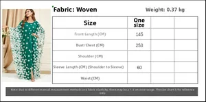 Size guide for green floral batwing sleeve maxi dress with length and bust measurements