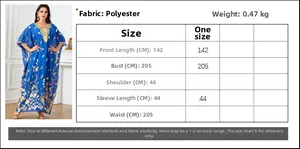 Size chart for floral gold stamping long dress with bust and length measurements