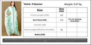 Size chart for plus size floral caftan dress with detailed polyester fabric measurements