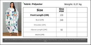 Größentabelle für Polyesterkleid mit Fledermausärmeln und abstraktem Tintendruck