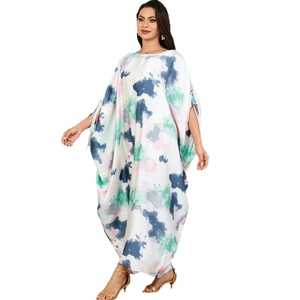Damen Kaftan Maxikleid mit Fledermausärmeln und abstraktem Batik-Print Design