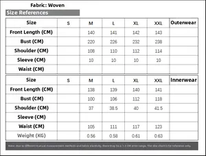 Detailed size chart for women's two-piece embroidered dress in woven fabric from S to XXL