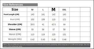 Detailed size chart for jacquard embroidered robe dress with M to XXL measurements