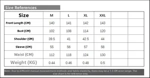 Detailed size chart for embroidered abaya dress showing length, bust, and waist measurements