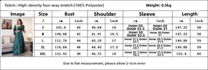 Detailed size chart for ethnic embroidered mesh dress with 100% polyester fabric specs
