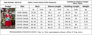 Tableau des tailles détaillé pour robe fille en polyester avec mesures en cm et pouces