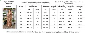 Detailed size chart for leopard print girls maxi dress with 100% polyester fabric info