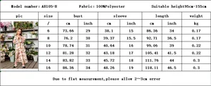 Guide des tailles détaillé pour abaya imprimée en polyester pour filles de 95cm à 155cm