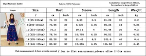 Size chart for girls embroidered summer dress showing measurements for heights 95cm to 155cm