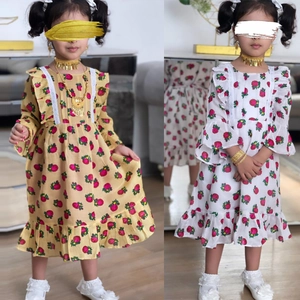 Robe à Imprimé Floral Rose pour Filles avec Manches Évasées et Bordure en Dentelle Élégante Robe de Princesse en Polyester pour Enfants