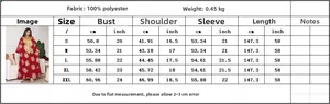 Tableau des tailles détaillé pour robe brodée en plumes avec spécifications 100% polyester