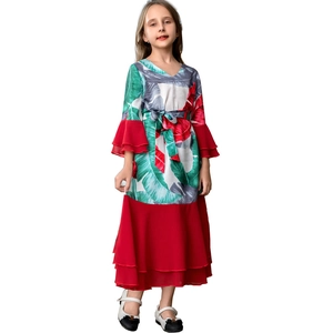 Robe rouge pour fille avec corsage à imprimé tropical et manches évasées