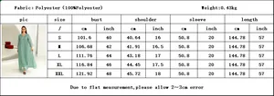 Detailed size chart for mesh embroidered dress showing measurements from S to XXL in cm/inch