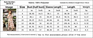 Tableau des tailles pour robe longue abaya imprimée fille en tissu cent pour cent polyester
