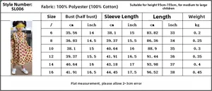 Tableau des tailles pour robe à fleurs fille avec mesures du buste, longueur et manches
