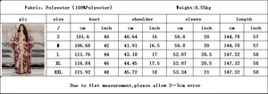 Detailed size chart for women's red chiffon bronzing maxi dress with measurements