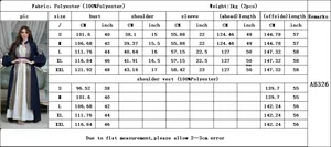 Detailed size guide for AB326 embroidered dress set with S-XXL measurements and specifications