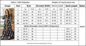 Size guide for embroidered mesh two-piece set including bust and length measurements