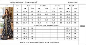 Detailed size chart for ethnic mesh embroidery two-piece abaya set in 100% polyester