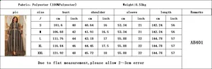Size chart for embroidered long dress with bust and length in cm and inches