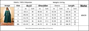 Guide des tailles pour robe longue brodée avec mesures S-XXL en cm et en pouces