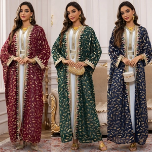 Femme Ethnique Dorure Plume Chiffon Abaya Et Robe Intérieure Blanche Kaftan Broderie Cardigan Longue Robe Traditionnelle Vêtements De Fête