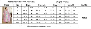 Tableau des tailles détaillé pour la robe longue brodée avec mesures en polyester