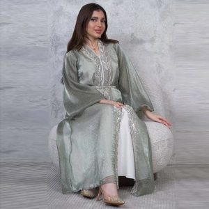 Elegant green sequin abaya with silver embroidery and inner white dress set
