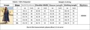 Size chart for mesh embroidery maxi dress with detailed bust and shoulder dimensions
