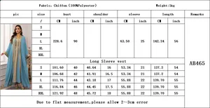 Detailed size chart for Chiffon Abaya two-piece set featuring fabric and weight specs