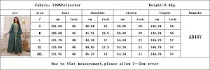 Detailed size guide and measurements for the Jacquard embroidered evening Kaftan dress