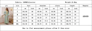 Detailed size chart for polyester jacquard embroidered dress showing S to XXL measurements
