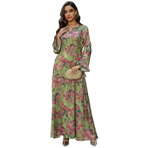 Floral print long sleeve maxi dress with V-neck and flared sleeves in mint green