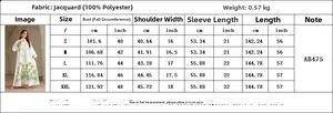 Size chart for women jacquard dress showing measurements in inches and centimeters