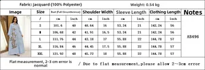 Detailed size chart for the sequin embroidered jacquard ethnic maxi dress