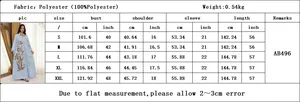 Detailed size guide table for jacquard embroidered sequin dress with metric and imperial units