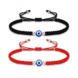 Ensemble de bracelets Evil Eye réglables avec perles bleues et détails argentés noir et rouge