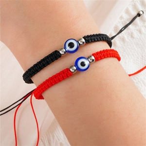 Lot de bracelets œil protecteur tressés réglables avec perles bleues noir et rouge