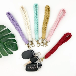 Handmade woven cotton wrist strap lanyards in various colors with metallic bronze hooks