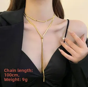 Zweilagige goldene Schlangenkette mit Y-Anhänger und verstellbarer Länge von 100cm