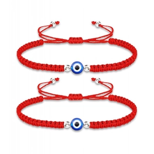 Lot de deux bracelets Evil Eye faits main avec cordons rouges tressés réglables