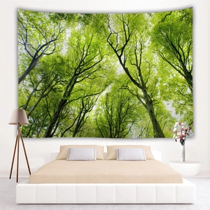 Nature Forest Tapestry Wall Hanging Polyester Scenery Blanket Green Trees Sunlight Scenery For Bedroom Living Room Home Decor