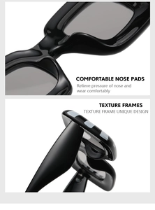 Detail view of integrated nose pads and checkered pattern on vintage square sunglasses