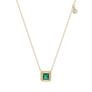 Collana con smeraldo quadrato in argento sterling placcato oro e zircone laterale