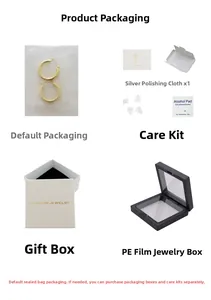 Detailanzeige goldener Quastenohrringe mit Geschenkbox-Optionen und Pflegeset-Zubehör